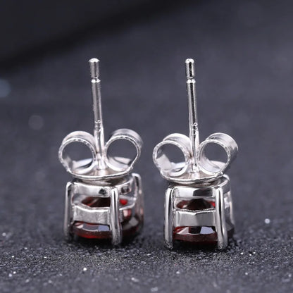 Gem's Ballet 5mm 1.28Ct Round Natural Red Garnet Gemstone Stud Earrings Genuine 925 Sterling Silver Fashion Jewelry for Women