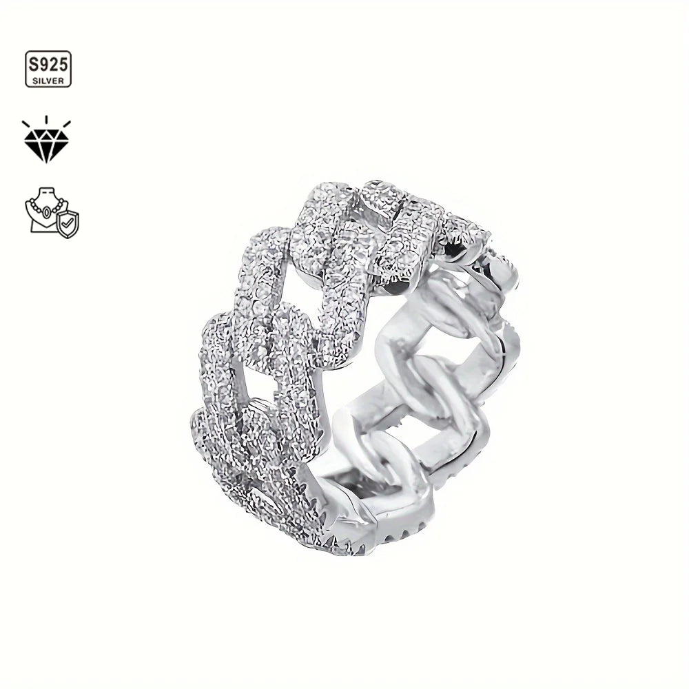 1pc S925 Sterling Silver with 5.4CT Moissanite American Street Hip Hop Cuban Ring, Unisex, Gemstone Jewelry | Gifts for Mother |